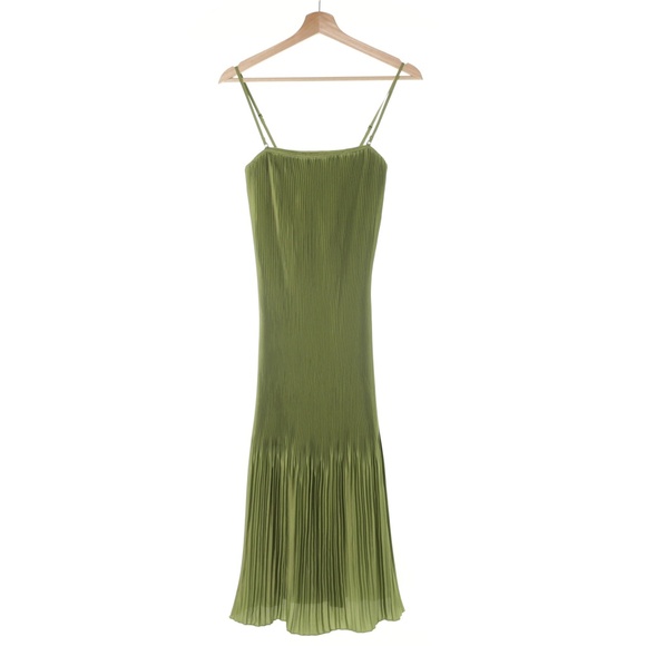 Abercrombie & Fitch Pleat Release Satin Strapless Green Midi Dress Womens XSP - Picture 5 of 13